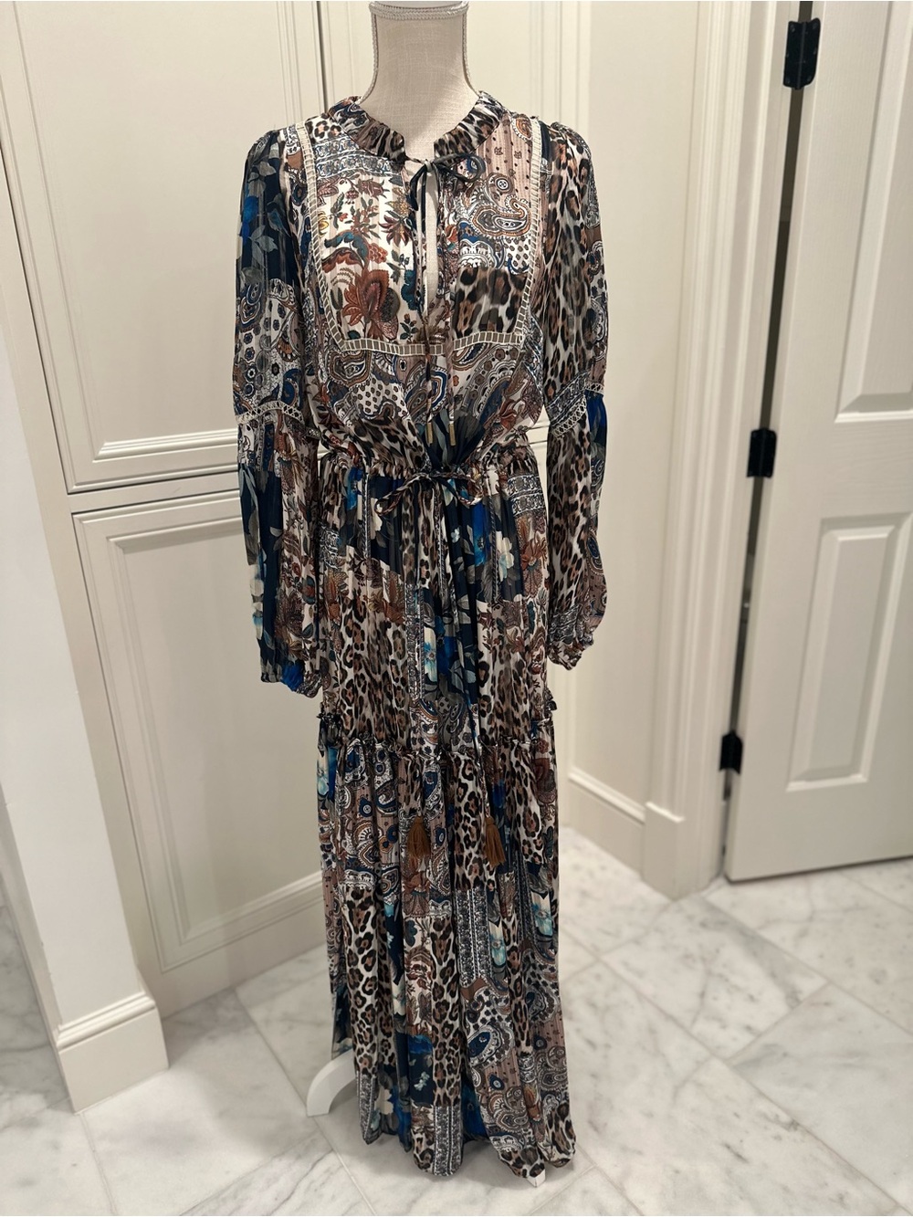 GUESS Mixed Paisley & Leopard Maxi Dress in Brown and Blue